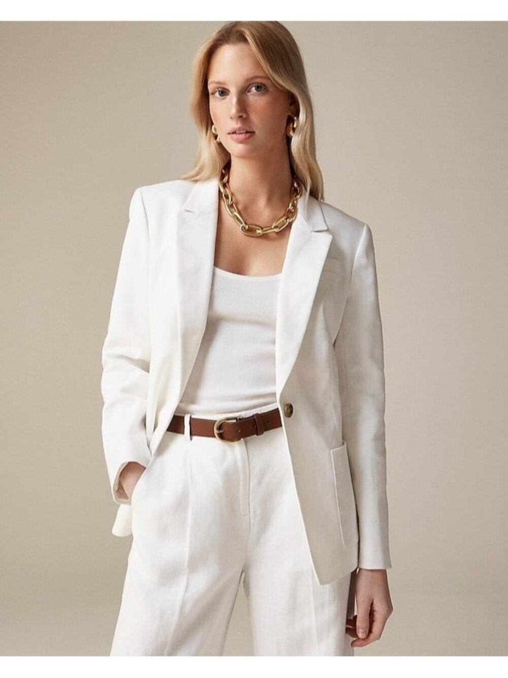 NWT J.Crew Helena Blazer in White Stretch Linen Classic-Fit Jacket 12